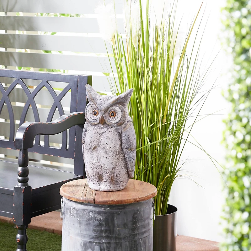 17" Gray Stone Country Owl Garden Sculpture