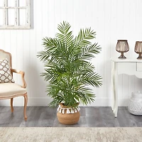 4ft. Areca Artificial Palm in Boho Chic Handmade Natural Cotton Woven Planter with Tassels