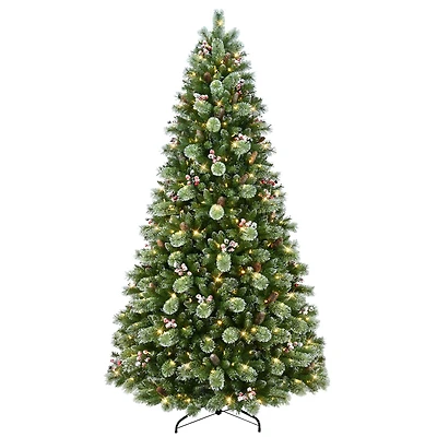 9ft. Pre-Lit Snowy Norway Spruce Artificial Adorned Christmas Tree, Dual-Color LED Lights