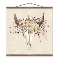 Skull With Flowers 20" x 20" Teak Hanging Canvas