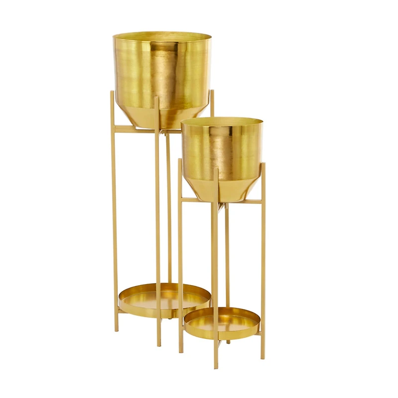 Gold Metal Planter with Removable Stand Set