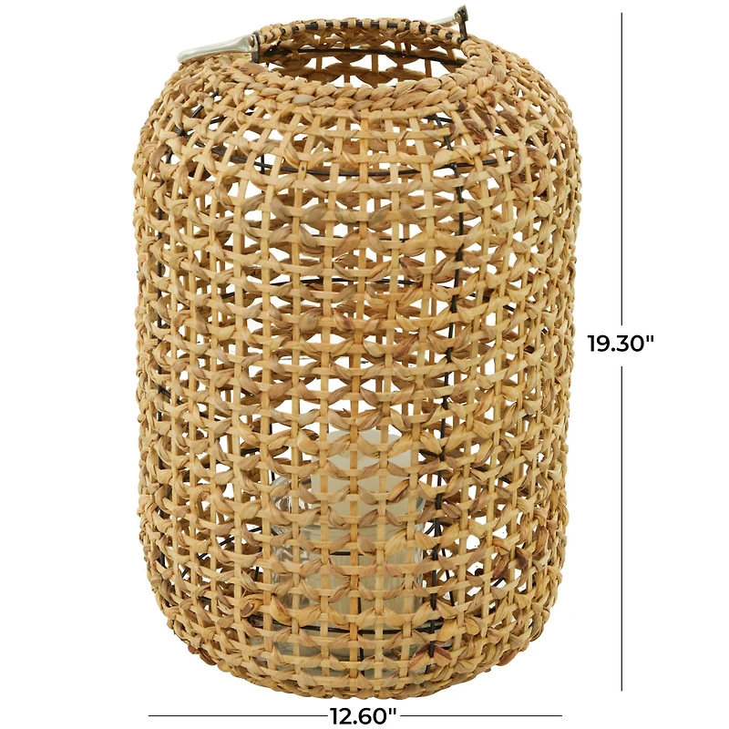 The Novogratz 19" Brown Metal Handmade Candle Lantern with Glass Holder and Handle