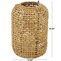 The Novogratz 19" Brown Metal Handmade Candle Lantern with Glass Holder and Handle