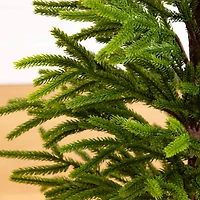 32in. Artificial Real Touch Norfolk Island Pine in Christmas Tin Metal Planter with Natural Look