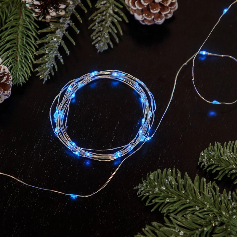 100ct Blue LED Micro Fairy Lights  16ft Copper Wire