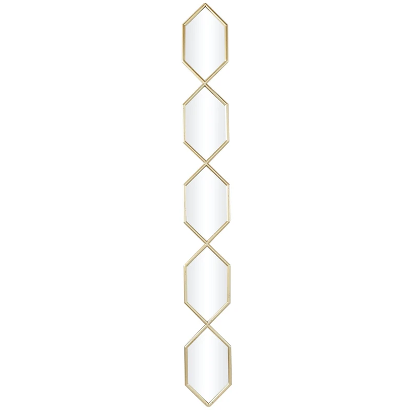 Gold Metal Slim Stacked Chain 5 Layer Wall Mirror with Trellis Pattern 7" x 1" x 59"