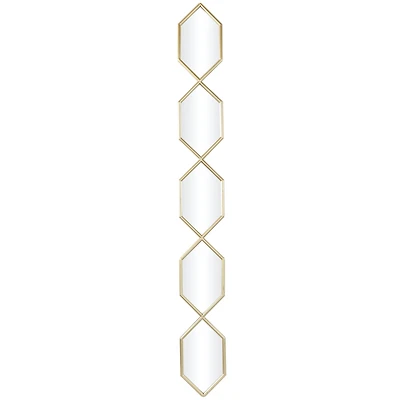 Gold Metal Slim Stacked Chain 5 Layer Wall Mirror with Trellis Pattern 7" x 1" x 59"