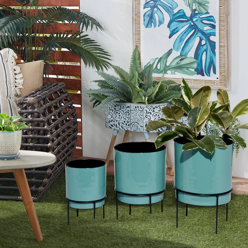 The Novogratz Teal Metal Contemporary Planter Set