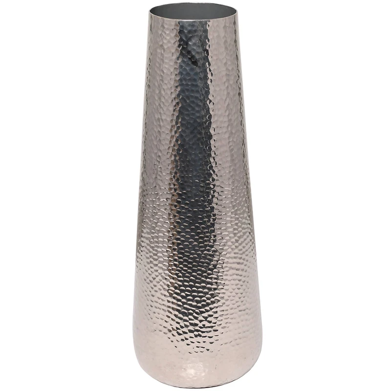 25" Silver Aluminum Tall Hammered Vase