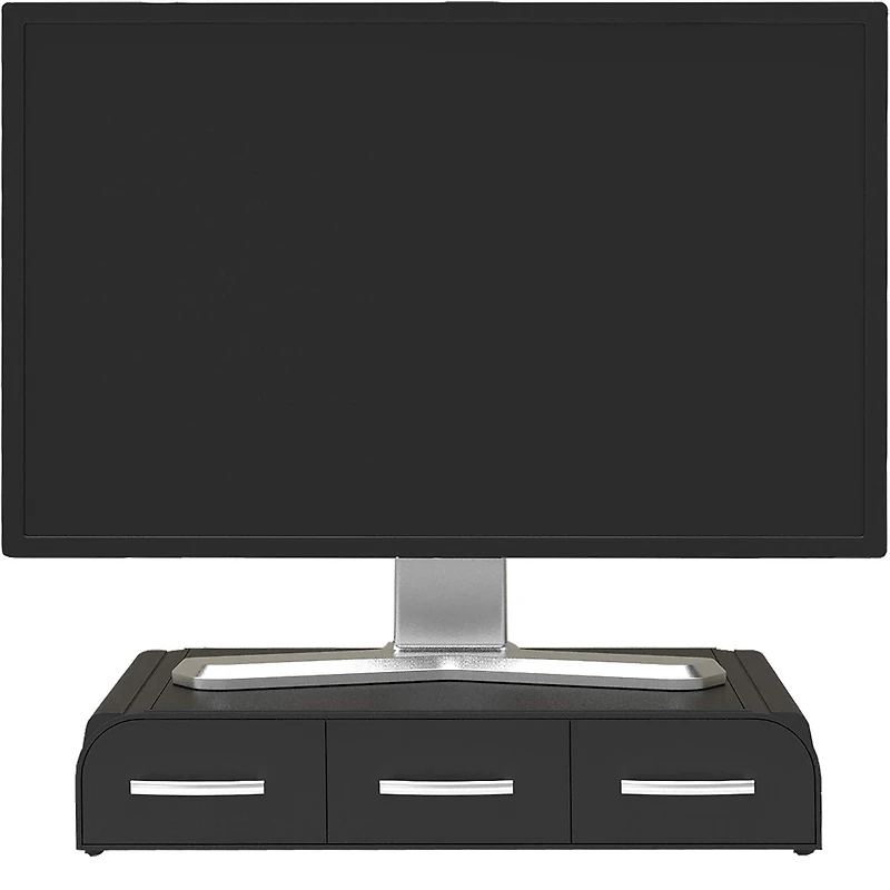 Mind Reader Black Monitor Stand & 3 Draw Desk Organizer Storage Set