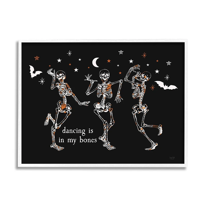 Stupell Industries 24" x 30" Dancing is in My Bones Skeletons White Framed Giclée Art