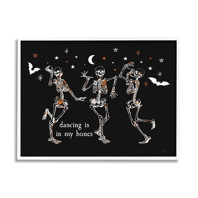 Stupell Industries 24" x 30" Dancing is in My Bones Skeletons White Framed Giclée Art