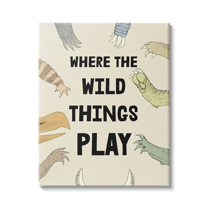 Stupell Industries Children's Wild Things Play Phrase Monster Hands Claws Canvas Wall Art