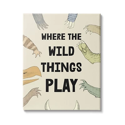 Stupell Industries Children's Wild Things Play Phrase Monster Hands Claws Canvas Wall Art
