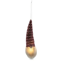 8" Red, White & Gray Knit Gnome Head LED Ornament