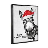 Stupell Industries Merry Christmass Funny Donkey Framed Floater Canvas Wall Art