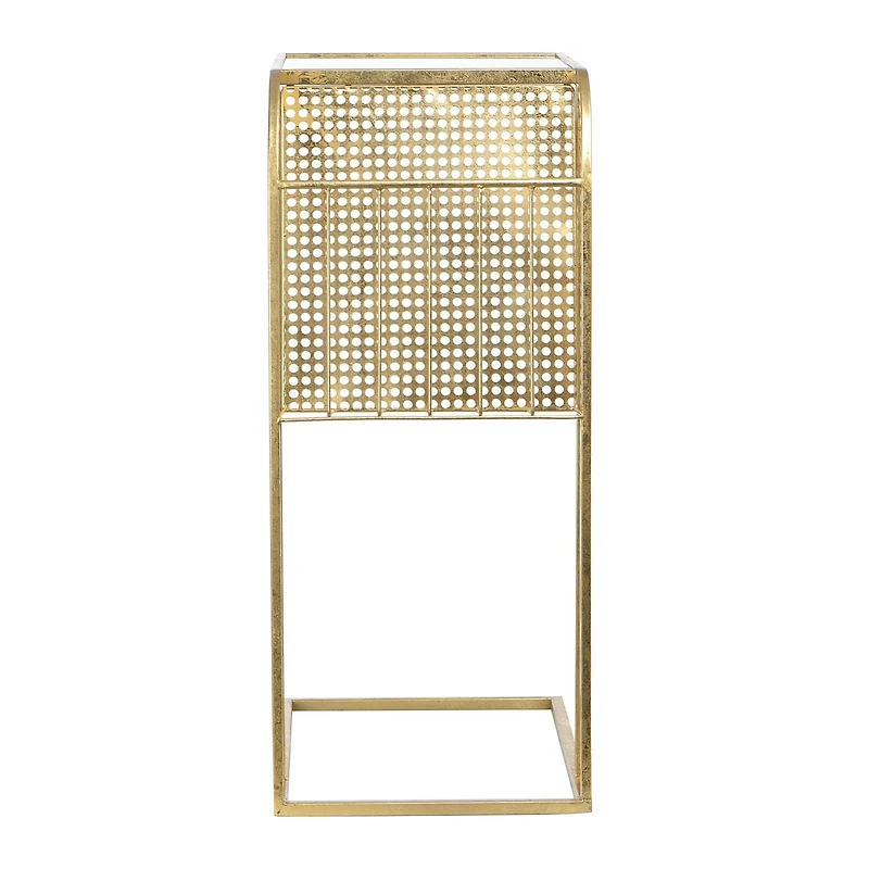 Hello Honey® 28'' Gold Metal Side Table with Magazine Rack and Glass Top