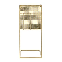 Hello Honey® 28'' Gold Metal Side Table with Magazine Rack and Glass Top