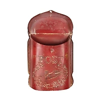 Hello Honey® 15.5" Red Embossed Tin Post Letter Box with Distressed Finish Wall Décor