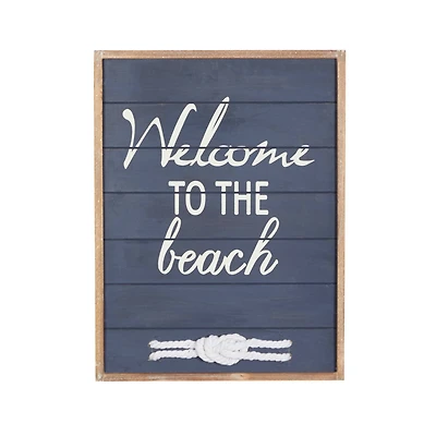 Coastal Blue Wood Welcome to the Beach Sign, 20" x 15" x 2"