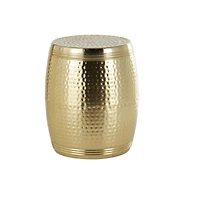 19" Gold Metal Hammered Drum Side End Accent Table