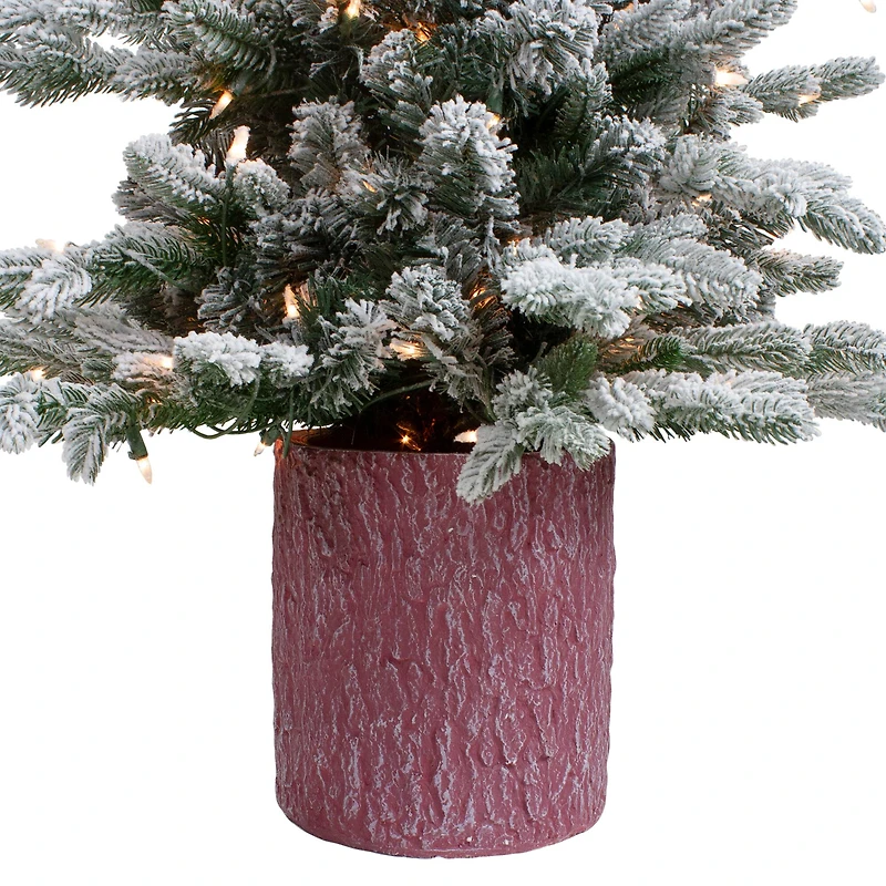 4ft. Pre-Lit Flocked Saratoga Spruce Artificial Christmas Tree in Decorative Pot, Clear Lights