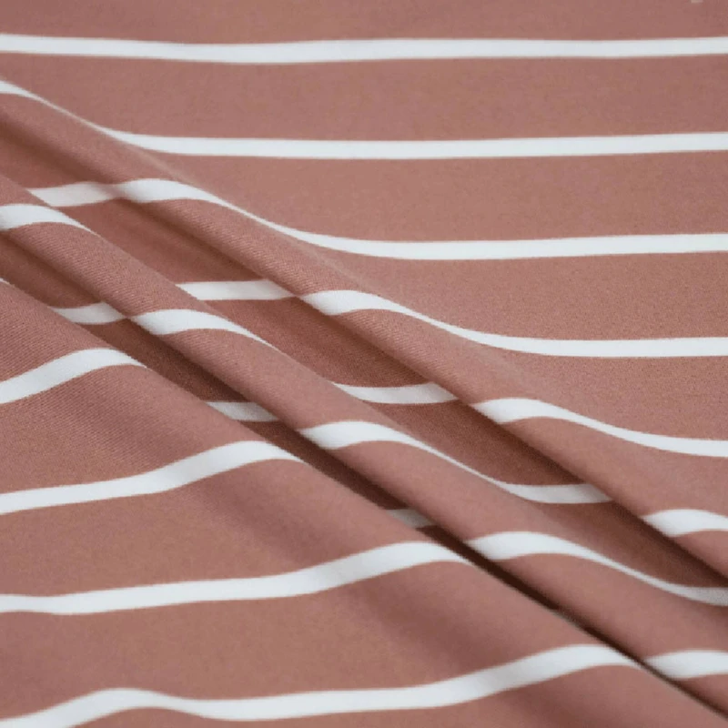 Fabric Merchants White Stripes on Mauve Double Brushed 4-Way Stretch Fabric