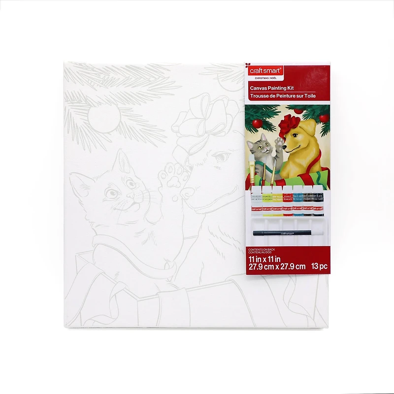 11" x 11" Christmas Cat & Puppy Canvas Painting Kit by Artist's Loft™