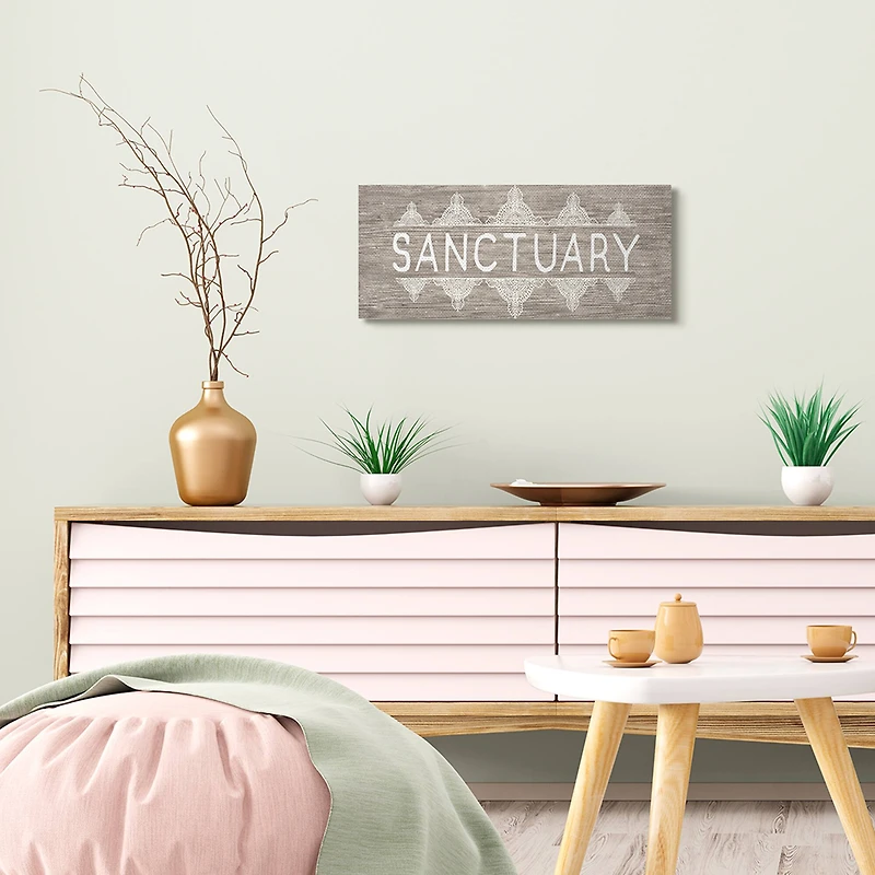 Stupell Industries Rustic Sanctuary Text with Paisley Country Pattern Canvas Wall Art