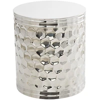 18" Silver Stainless Steel Drum Geometric Accent Table