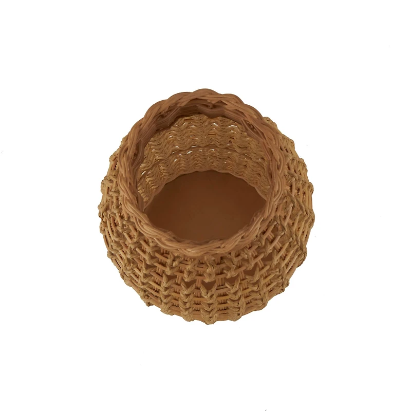 2ft. Brown Rattan Handmade Woven Vase with Open Framed Grid Design