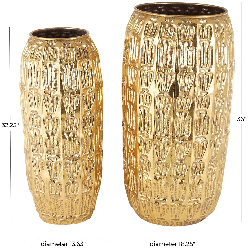 Gold Metal Tall Vase with Grooved Patterns Set