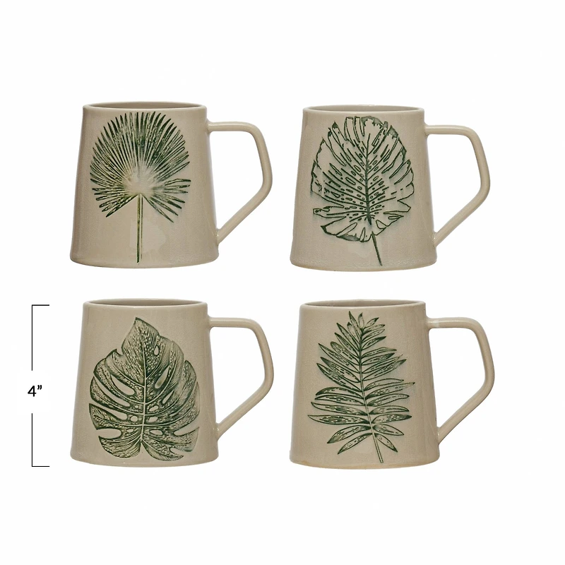 Hello Honey® Debossed Leaf Reactive Crackle Glaze Stoneware Mug Set