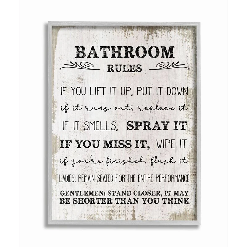 Stupell Industries Bathroom Rules Gray Framed Wall Art