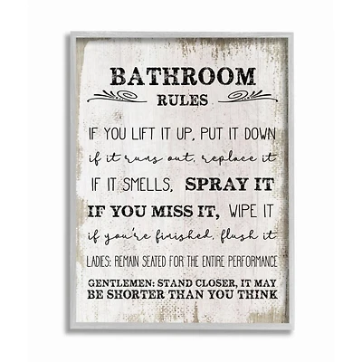 Stupell Industries Bathroom Rules Gray Framed Wall Art