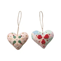 Hello Honey® Handmade Wool Felt Heart Ornament Set with Applique, Embroidery & Sequins