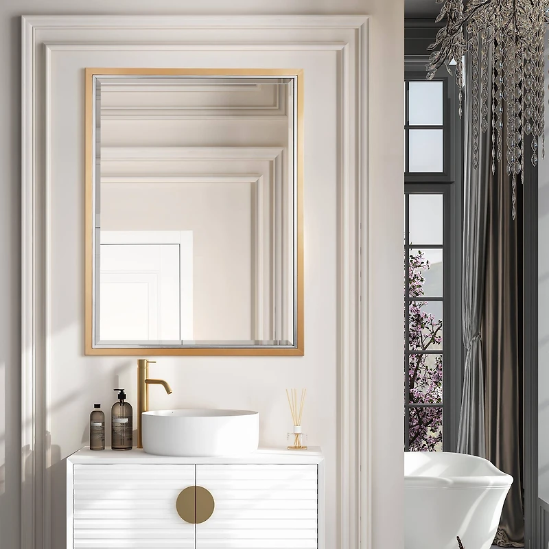 Brushed Brass/Chrome Metal Framed Beveled Edge Wall Mirror - 30" x 40"