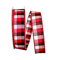 JAM Paper 1.5" x 20yd. Wired Cabin Natural Woolen Buffalo Check Ribbon