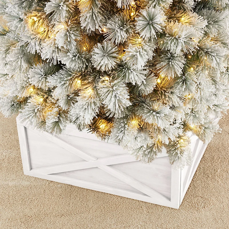 Glitzhome® Washed White Wood Tree Collar