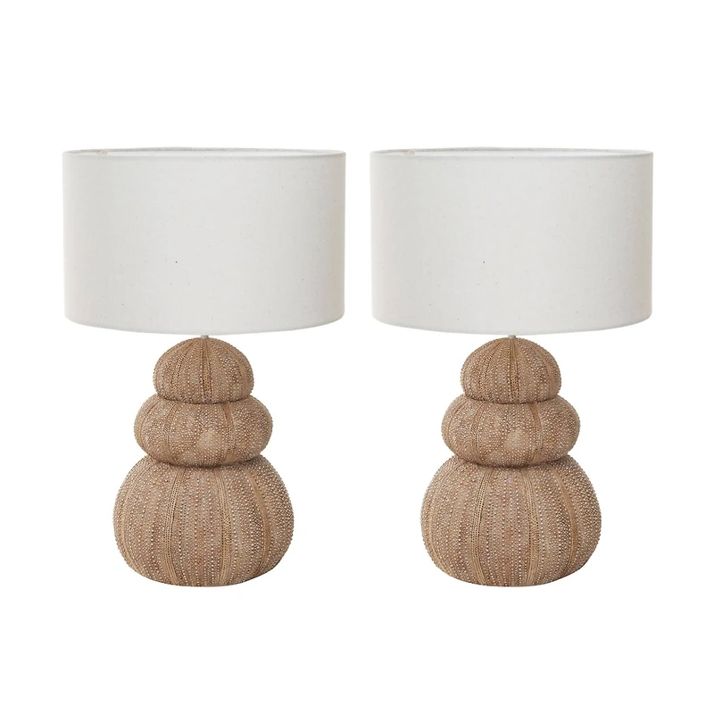 Hello Honey® 18.5" Beige Stacked Sea Urchin Table Lamp with Linen Shade, 2ct.