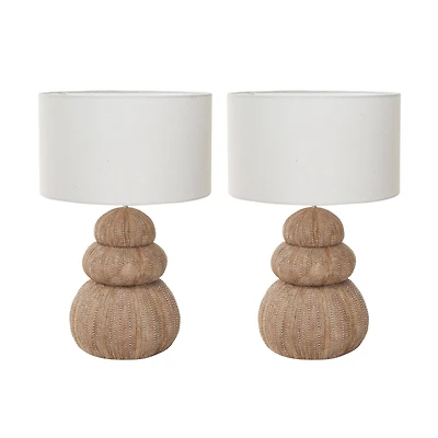 Hello Honey® 18.5" Beige Stacked Sea Urchin Table Lamp with Linen Shade, 2ct.