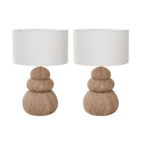 Hello Honey® 18.5" Beige Stacked Sea Urchin Table Lamp with Linen Shade, 2ct.