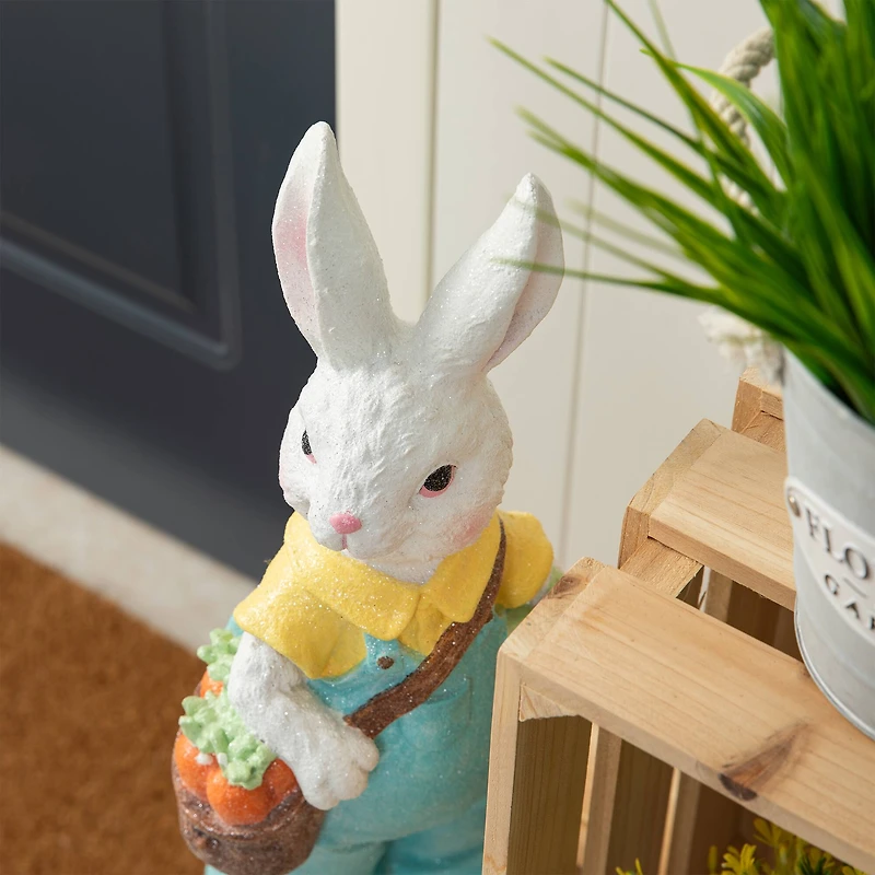 Glitzhome® 17.25" Easter Bunny Boy with Carrots Table Décor