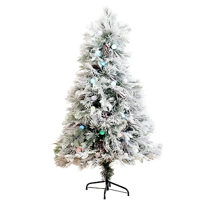 5ft. Fiber Optic Multicolor Bubble-Gum LED Lights Flocked Artificial Christmas Tree