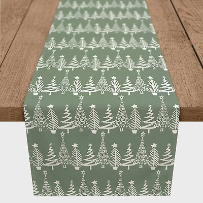 72'' Sage Christmas Tree Pattern Cotton Twill Runner