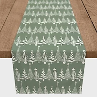 72'' Sage Christmas Tree Pattern Cotton Twill Runner