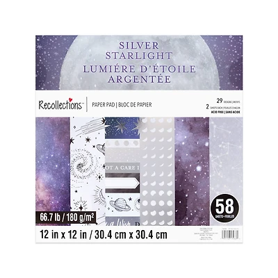 12" x 12" Silver Starlight Paper Pad by Recollections™, 58 Sheets