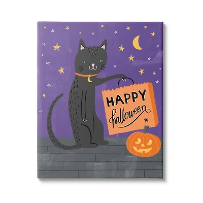 Stupell Industries Happy Halloween Black Cat Canvas Wall Art