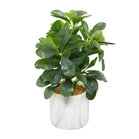 The Novogratz 14" Green Eucalyptus Faux Foliage Artificial Plant with White Marble Pot