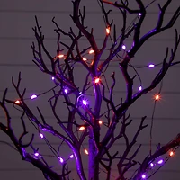 2ft. Pre-Lit Artificial Halloween Black Spooky Twig Tree with 60 Orange & Purple Copper Wire String LED Lights